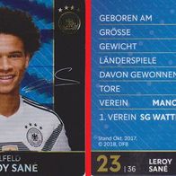 DFB-REWE Sammelkarte WM 2018 Nr. 23 Leroy Sané - Glitzerversion - NEU