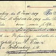 Prima-Wechsel 500 RM Gutsbes. H. Einert 1909 Top !