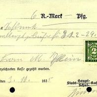 Quittung Stadtkasse Hoyerswerda 03.10.1935 entwertet 6 Reichsmark