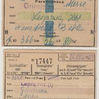 Fahrkarten Grimmen Leipzig Hin- und Sonntagsrückfahrkarte 2 Stück 1959 Erh-2
