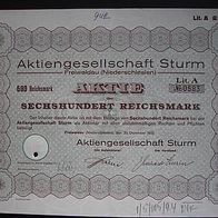 Aktie AG Sturm, Niederschlesien 600RM 1932