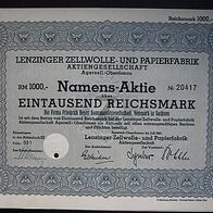 Aktie Lenzinger Zellwolle und Papier 1.000 RM 1941
