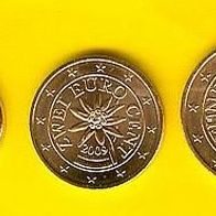 2009 Lose Kursmünzen Österreich Austria UNC 1 Cent & 2 Cent & 5 Cent Prägefrisch