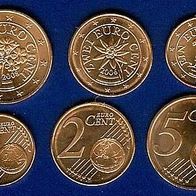 2008 Lose Kursmünzen Österreich Austria UNC 1 Cent & 2 Cent & 5 Cent Prägefrisch