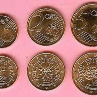 2007 Lose Kursmünzen Österreich Austria UNC 1 Cent & 2 Cent & 5 Cent Prägefrisch