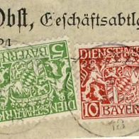 Bayern, Dienstmarken Mi.17 + 26 auf Briefstück.(3)