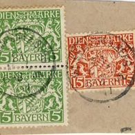Bayern 1916 Dienstmarken Mi.17 + 26 auf Briefstück.(5)