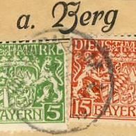 Bayern, Dienstmarken Mi.17 + 26 auf Briefstück.(6)