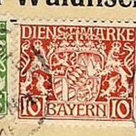Bayern, Dienstmarken Mi.17 + 26 auf Briefstück.(7)