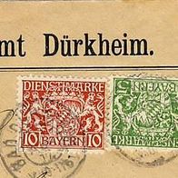 Bayern Dienstmarken Mi.17 + 26 auf Briefstück.(8)