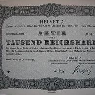 Aktie Helvetia Konservenfabrik Groß-Gerau 1.000 RM 1931