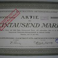 Aktie Amperwerke, München 1.000 M 1922
