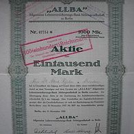 Aktie ALLBA Leben, Berlin 1.000 M 1922