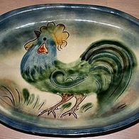 schwere schöne ovale Keramik Platte mit Rand Hahndekor