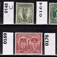 Australien Mi. Nr. 138 C + 148 C + 164 + 166 X + 169 + 176 o <