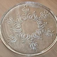 schöne runde Glas Kuchen Platte mit Blumendekor