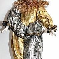 schöne alte Harlekin Figur 37 cm gold-silber Anzug