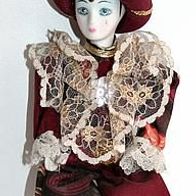 kleine alte Harlekin Figur 24 cm roter Anzug + Turban