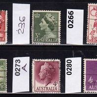 Australien Mi. Nr. 229 + 236 + 266 + 271 + 273 A + 280 o <