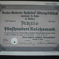 Aktie Berlin-Gubener Hutfabrik 500 RM 1928