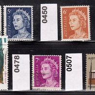 Australien Mi. Nr. 391 A (2-fach) + 450 + 475 + 478 + 507 o <