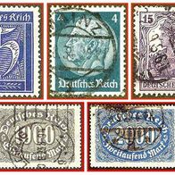 421 Deutsches Reich - fünf gestempelte Briefmarken verschiedene Werte