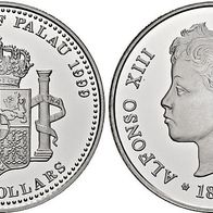PALAU. Republic, since 1980. 5 Dollar 1999. Pattern in Palladium. Alfonso XIII