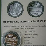 Silber-Gedenkprägung Jagdflugzeug Messerschmitt Bf (PP)