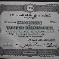 Aktie I. O. Preuß Königsberg 1.000 RM 1940 Nr. 4 !!