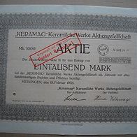 Aktie Keramag Keramische Werke 1.000 M 1923