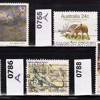 Australien Mi. Nr. 753 + 755 A + 783 A + 783 C + 786 A + 788 o <