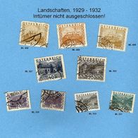 Österreich 9 Briefmarken 1929-32 "Landschaften", Restlot