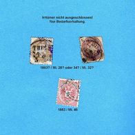 Österreich 3 Briefmarken 1863, 1883, Staatswappen, Doppeladler, schlechte EH