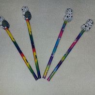 4 neue Bleistifte + 4 niedliche Radiergummi Katzen und Hunde