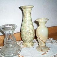 Onyx Vase & Pressglas Vase & Keramik Vase, 3 Teile !