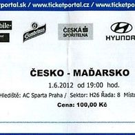 Ticket Tschechien vs Ungarn 1. 6. 2012 Hungary Magyarország Madarsko Cesko Praha MLSZ
