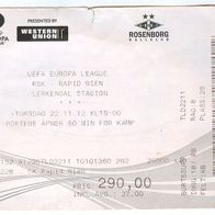 Ticket Eintrittskarte EC Rosenborg BK Trondheim vs SK Rapid Wien 22. 11. 2012 RBK