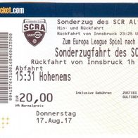 Fahrkarte Sonderzug SCR Altach vs Maccabi Tel Aviv 17. 8. 2017 Hohenems Innsbruck