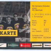 1) Ticket Eintrittskarte SG Dynamo Dresden vs VfL Bochum 20.12.2013 Deutschland