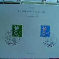 Europamarken 1958 Sonderblatt 295-296 13.09.1958 60 Pfg Deutsche Post Briefmarken