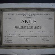 Aktie Hefftsche Kunstmühle Mannheim 100 RM 1925