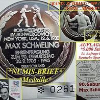 Numisbrief * 90. Geburtstag Max Schmeling * Medaille mit Stempel 999er Silber