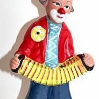 Keramik Clown stehend mit Ziehharmonika, ca. 21 cm hoch, Dekoration