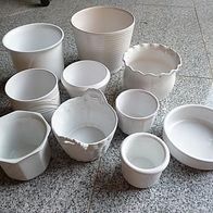 9 weiße Keramik Übertöpfe Pflanzschalen
