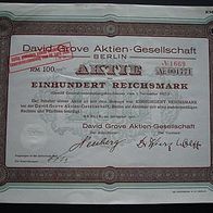 Aktie David Grove AG Heizungsbau Berlin 100 RM 1927