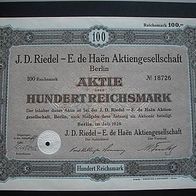 Aktie Riedel-de Haen Chemiewerke Berlin 100 RM 1928