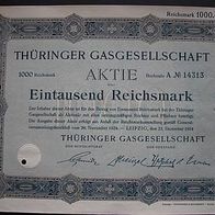Aktie Thüringer Gasgesellschaft Leipzig 1.000 RM 1924