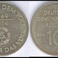 25 Jahre DDR 1974 10 Mark DDR Gedenkmünze, Erhaltung sehr schön