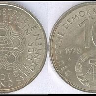 Weltjugendspiele 1973 10 Mark DDR Gedenkmünze, Erhaltung ss plus !!!