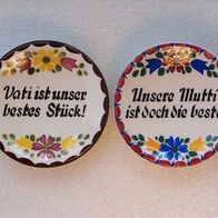 2 Schramberg handbemalte Keramik Wandteller mit Sprüchen * **